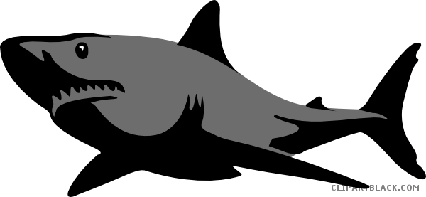 Impressive Shark Animal Free Black White Clipart Images - Great White Shark Silhouette (600x277)