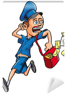 Cartoon Postman Running With Bag Of Letters Wall Mural - Mail Carrier (400x400)