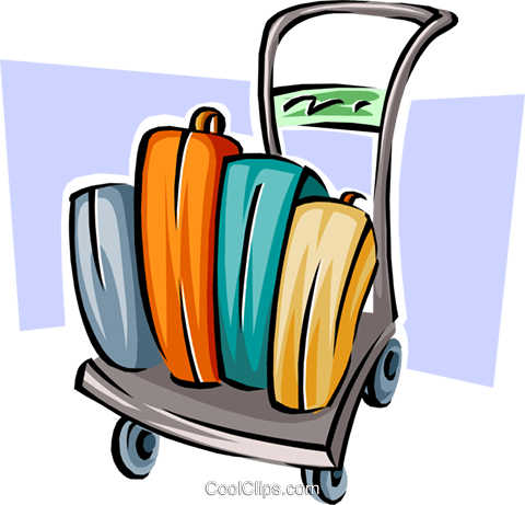 Luggage On A Cart Royalty Free Vector Clip Art Illustration - Luggage Clip Art (480x461)