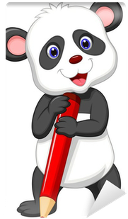 Cute Panda Bear Cartoon Holding Red Pencil Wall Mural - Mein Kunterbunter Rätselblock Für Die Vorschule. - (400x400)