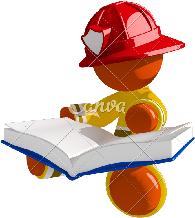 Orange Man Firefighter Sitting Reading Book - Photography (751x800)