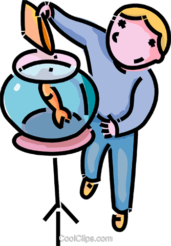 Boy Feeding A Goldfish Royalty Free Vector Clip Art - Boy Feeding A Fish (334x480)