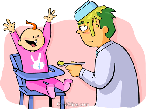 Stay-home Dad Royalty Free Vector Clip Art Illustration - Feeding Baby Clip Art (480x358)