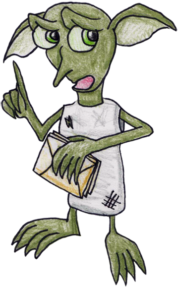 Dobby Holds Harry's Mail By Ritabuuk - Cartoon (390x600)