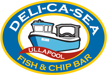 Delicasea Fish And Chips Ullapool - Fish And Chips Shop Logo (414x293)