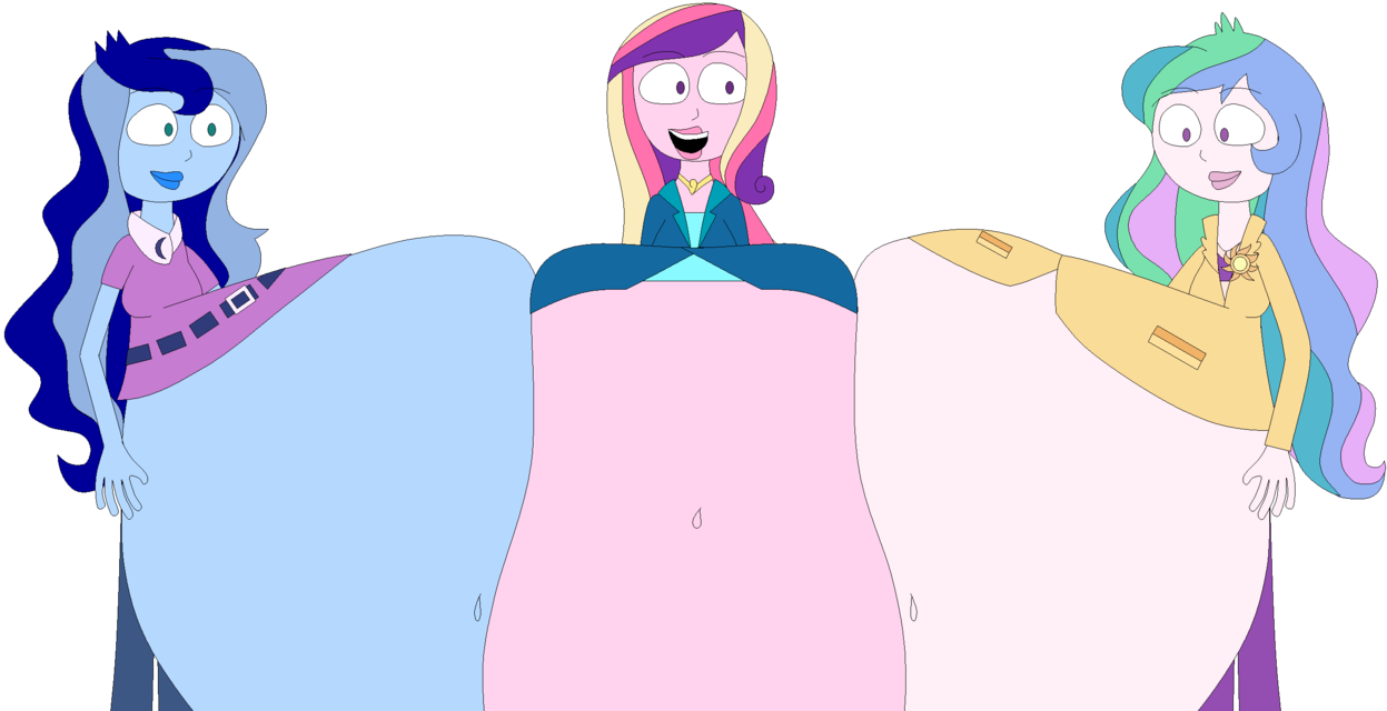 Celestia, Luna And Cadance Press Their Bellies By Angry-signs - Cartoon (1247x640)