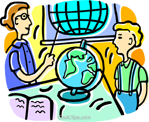 Geography Lesson Royalty Free Vector Clip Art Illustration - Social Studies Class Cartoon (480x392)