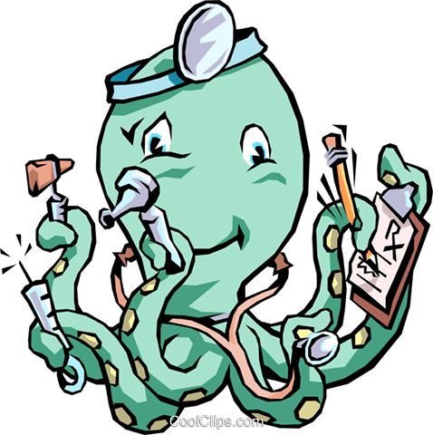Octopus Doctor Royalty Free Vector Clip Art Illustration - Thanks Doc Greeting Cards (pk Of 10) (478x480)