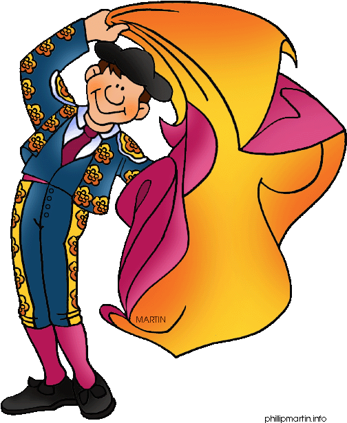 Spanish Man And A Woman In National Costume Vector - Spanish Bull Clipart (604x648)