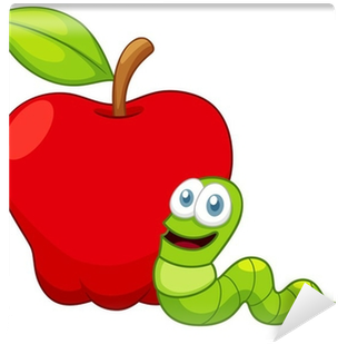 Illustration Of Cartoon Worm With Apple Wall Mural - Illustration (400x400)