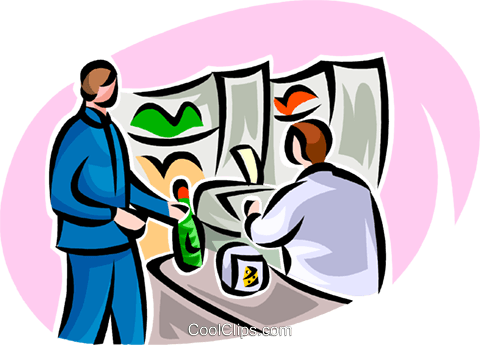 Man Buying Food Items With Cashier Royalty Free Vector - Cashier Clip Art Transparent (480x345)