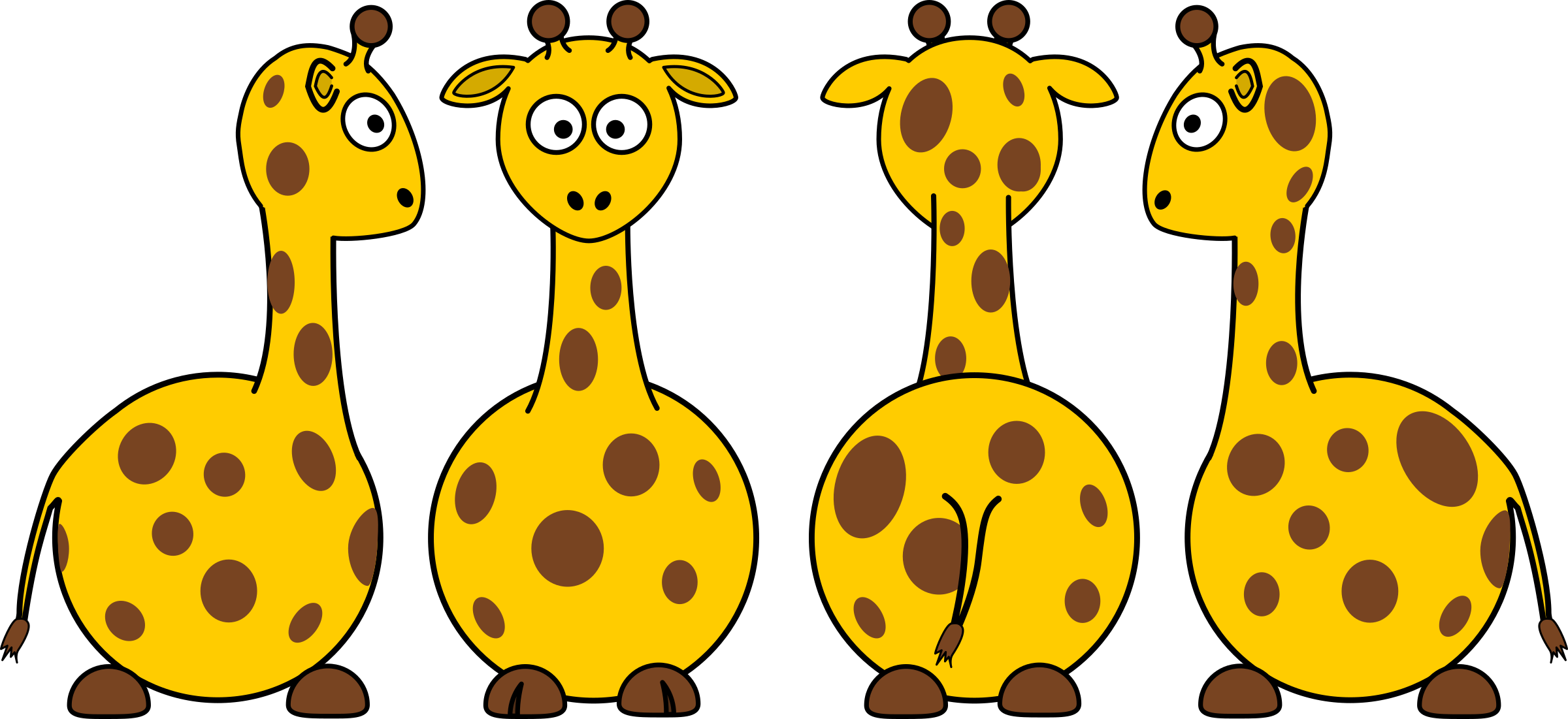 Giraffe Clipart Front Back - Front And Back Animals (2400x1101)