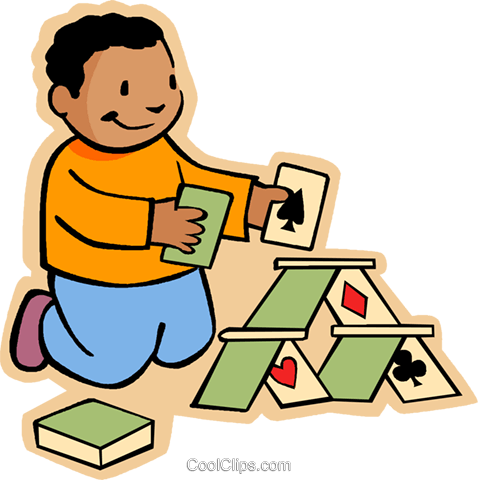 Boy Making House Of Cards Royalty Free Vector Clip - Kartenhaus Clipart (478x480)