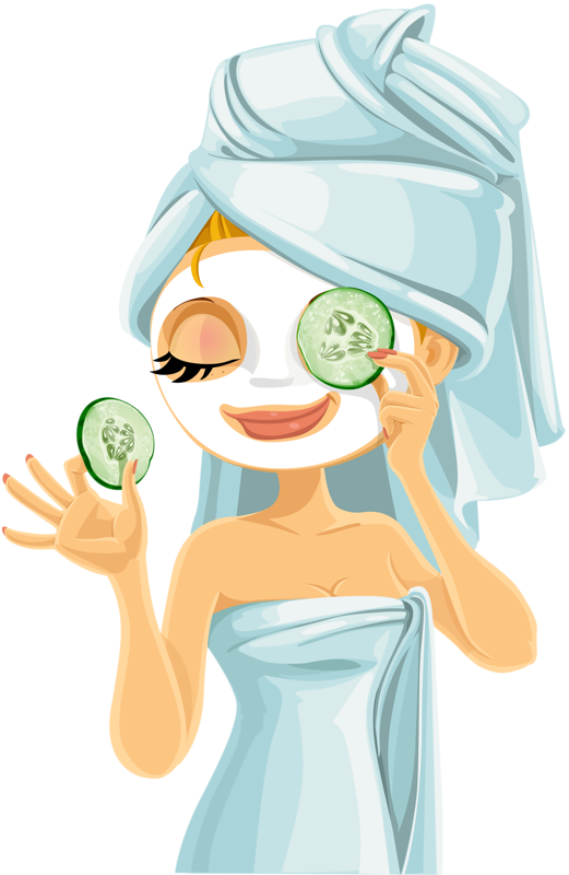 Spa Cartoon Cliparts - Cucumber On Eyes Cartoon (521x800)