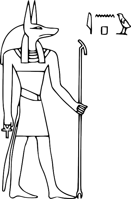 Wolf Head, Outline, Symbol, Drawing, Cartoon, Dog, - Anubis Egyptian God Drawing (424x640)