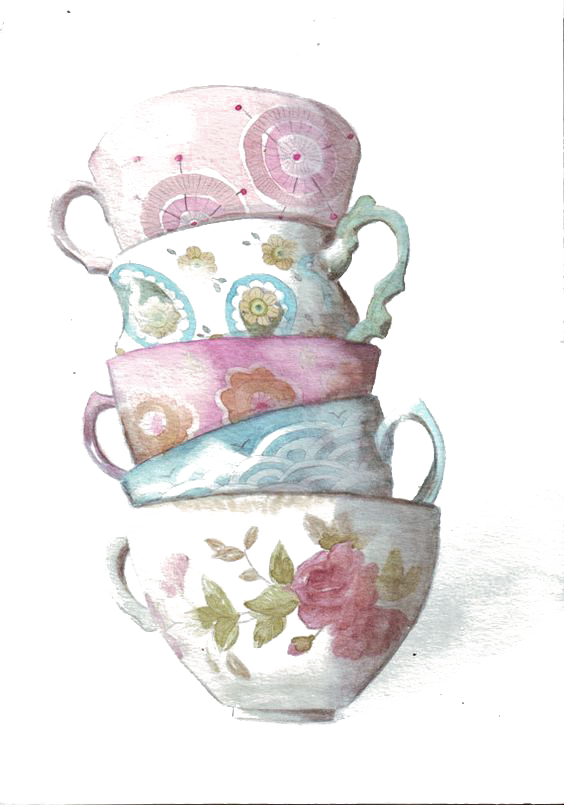 Teacup Coffee Watercolor Painting - Taza Inglesa Dibujo (564x805)
