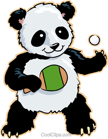 Panda Bear Royalty Free Vector Clip Art Illustration - Panda Playing Ping Pong (374x480)