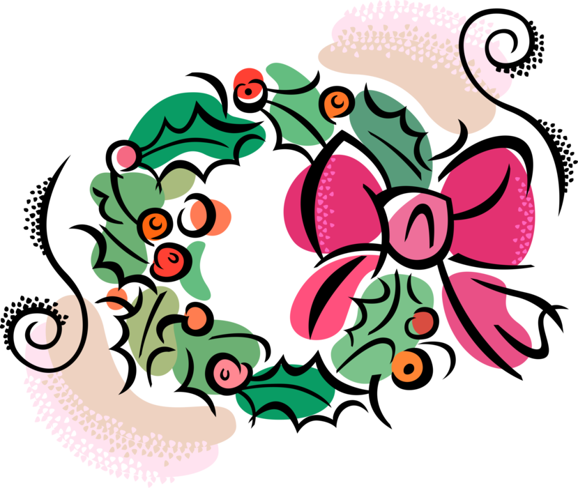 Vector Illustration Of Festive Season Christmas Holly - Wreath (829x700)