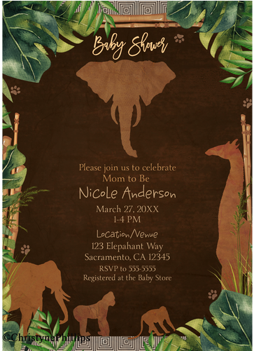 Safari Jungle Zoo Brown Animals & Leaves Baby Shower - Wedding Invitation (500x500)