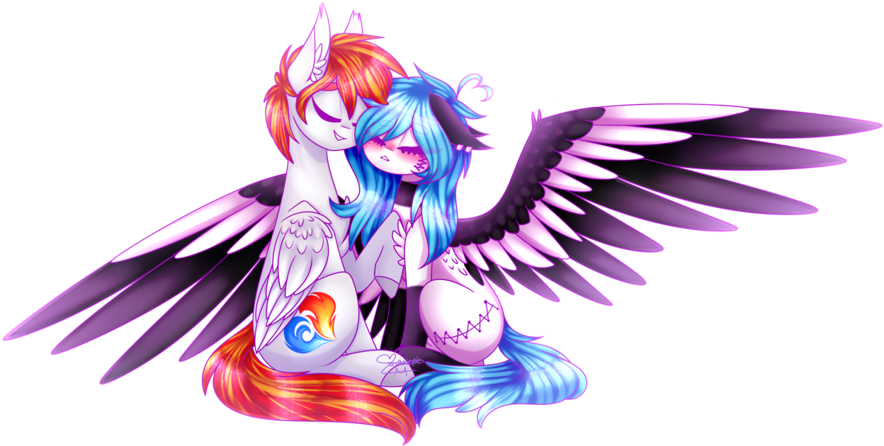 Itsashiepie, Clothes, Colored Wings, Cuddling, Duo, - Angel (1280x653)
