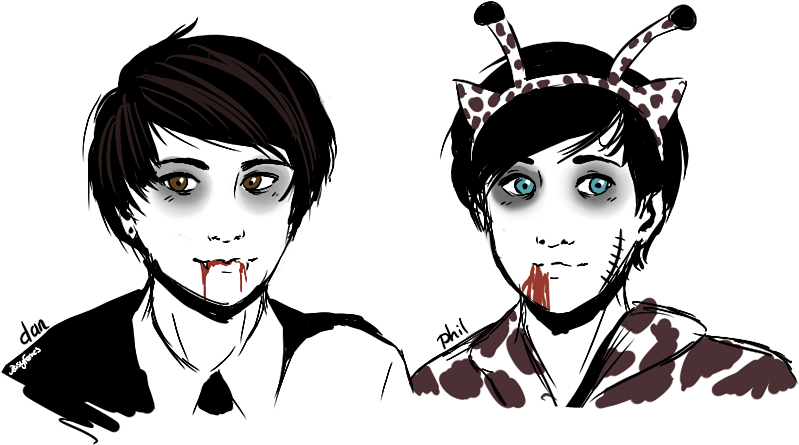 28 Collection Of Dan And Phil Drawings Anime - Halloween Dan And Phil Art (825x475)