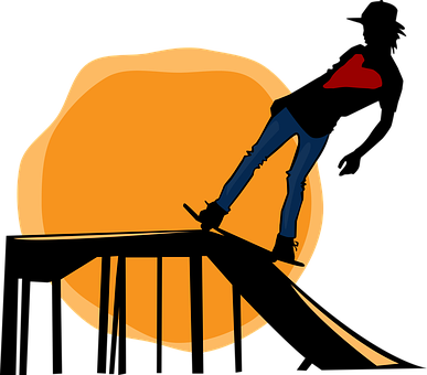 Skater Skateboard Sunset Sun Ramp Silhouet - Funky Beat - Solo Piano - Piano Solo Sheet Music (387x340)