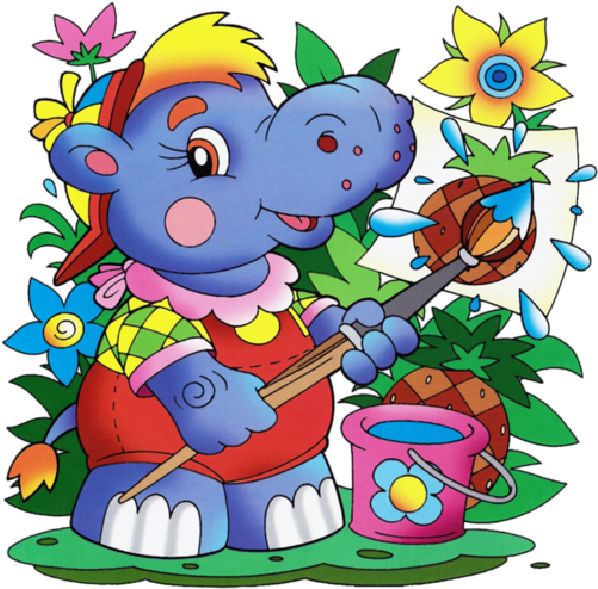 Hippopotamus Baby Cartoon Clip Art Images - Painting School Baby (600x600)
