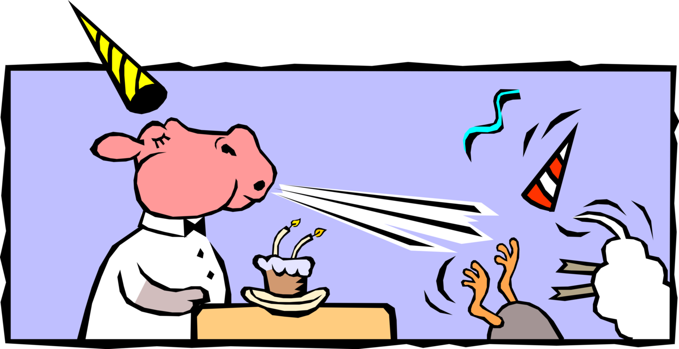 Vector Illustration Of Hippopotamus Blowing Out The - Cartoon (1360x700)