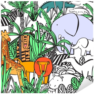 Seamless Pattern With Wild Animals Of The Jungle Thickets - Tiger (400x400)
