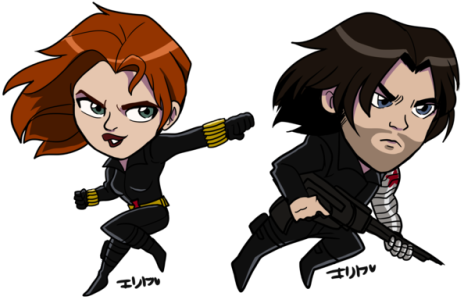 My Superhero Babies I Haven't Drawn Them In A Long - Chibi Black Widow And Winter Soldier (500x357)