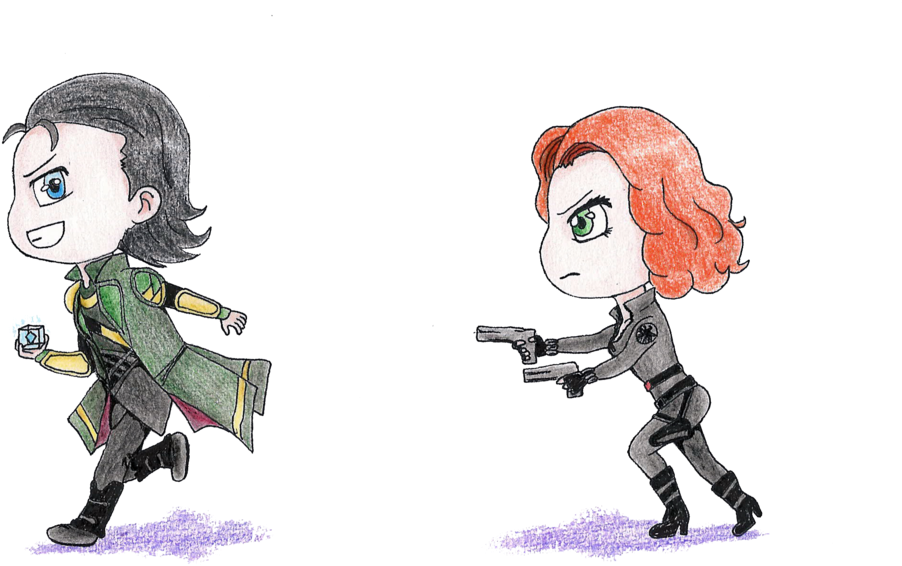 Black Widow Chasing Loki By Lola22 - Chibi Black Widow X Loki (1024x704)