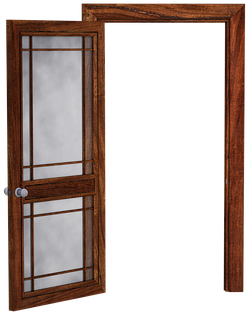 Door Open Door Wooden Door Glass Panes Tra - Porta Aberta Em Png (453x340)