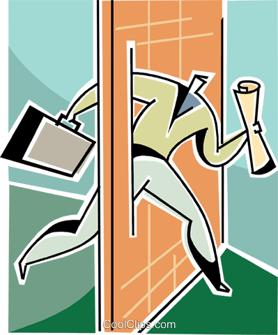 Businessman Walking Through A Door Royalty Free Vector - Illustration (399x480)