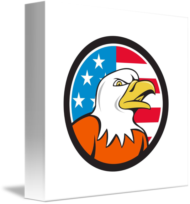 American Bald Eagle Head Angry Flag Circle Cartoon - Bald Eagle (606x650)