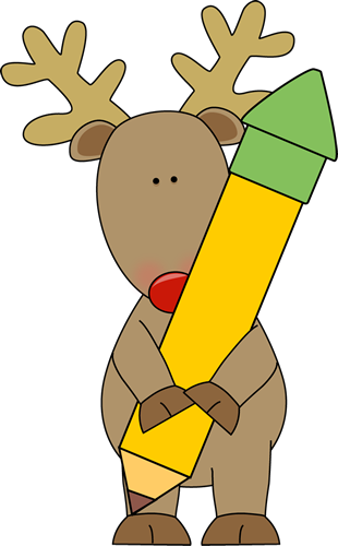 Reindeer Holding A Pencil - Christmas Pencil Clipart (310x500)