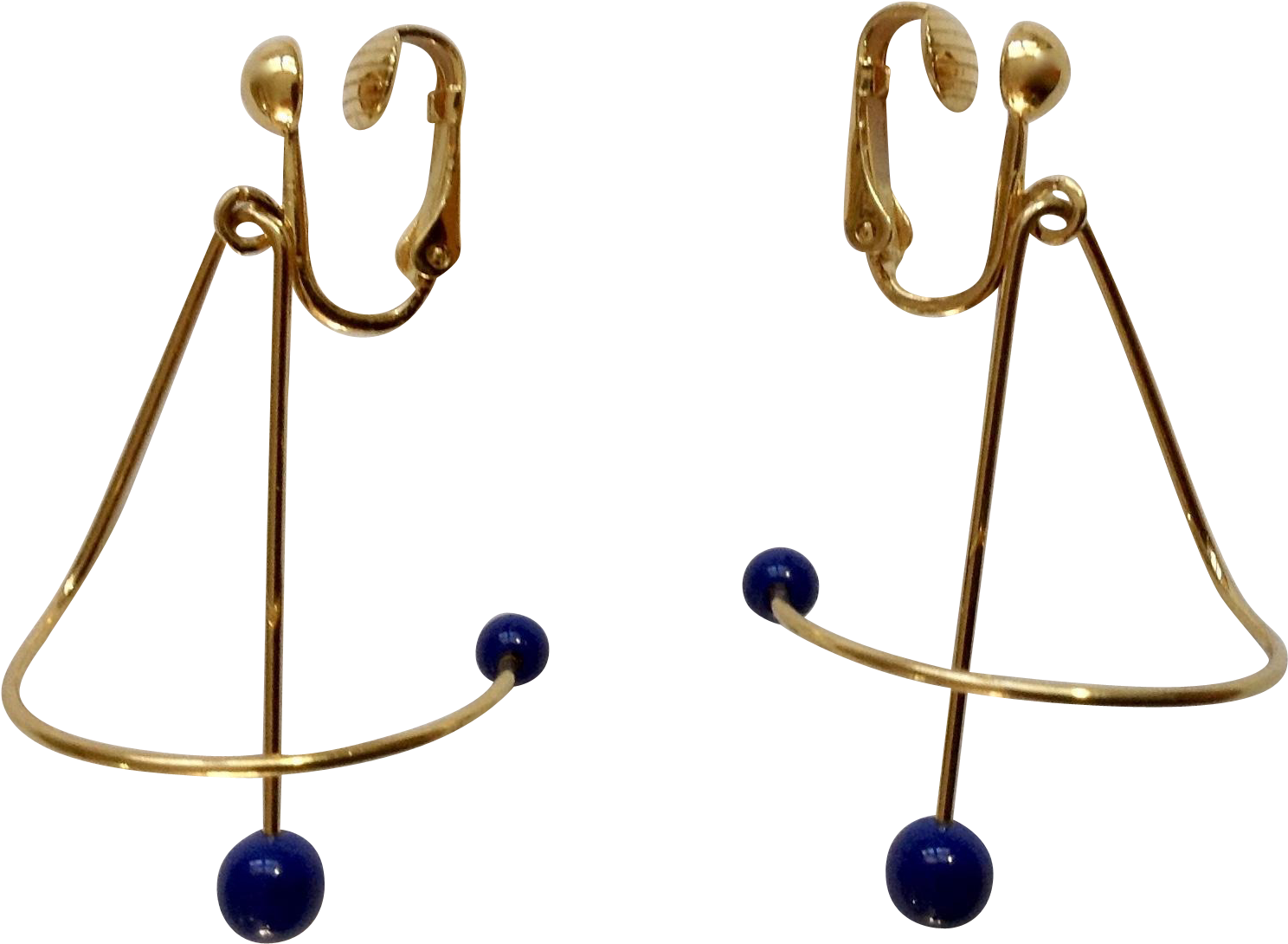 Gold Tone Wire With Blue Beads Modern Art Clip On Earrings - Wood (1487x1487)