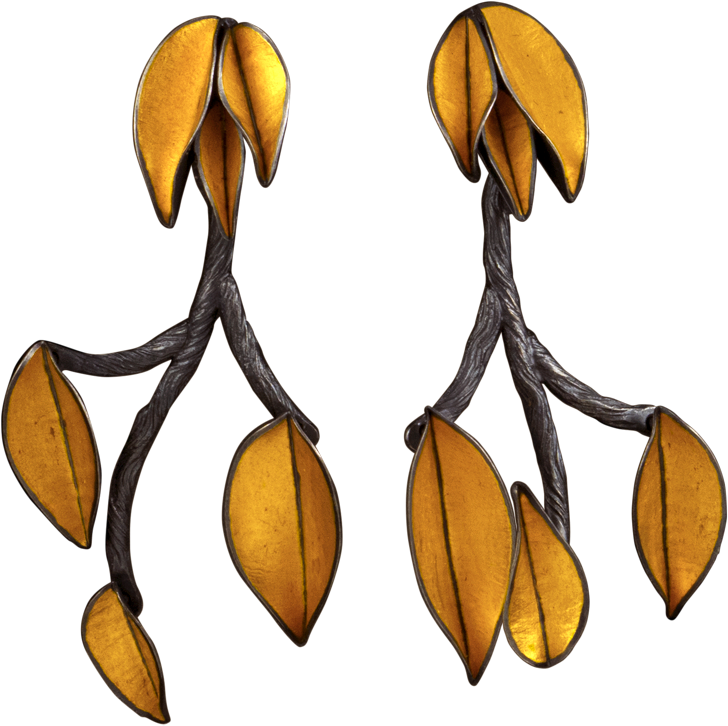 Portfolio Earrings Twig And Leaf Long, Judith Kinghorn, - Gold (800x800)