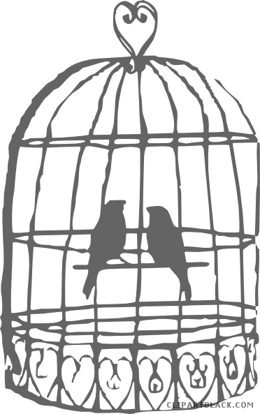 Birdcage Animal Free Black White Clipart Images Clipartblack - Bird In Cage Clipart (372x593)