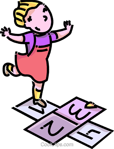 Girl Playing Hopscotch Royalty Free Vector Clip Art - Hop Clip Art (368x480)