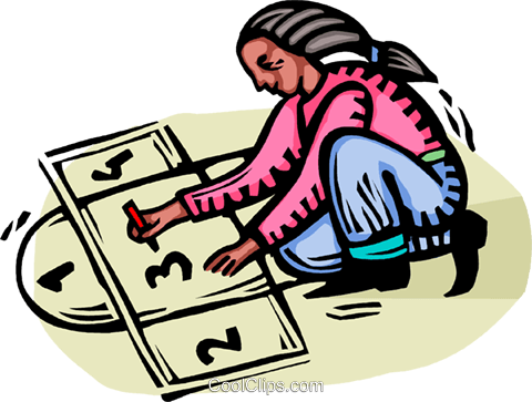 Girl Playing Hopscotch Royalty Free Vector Clip Art - Girl Playing Hopscotch Royalty Free Vector Clip Art (480x363)
