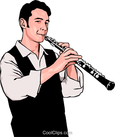 Clarinetist Royalty Free Vector Clip Art Illustration - Playing Clarinet Clipart (404x480)