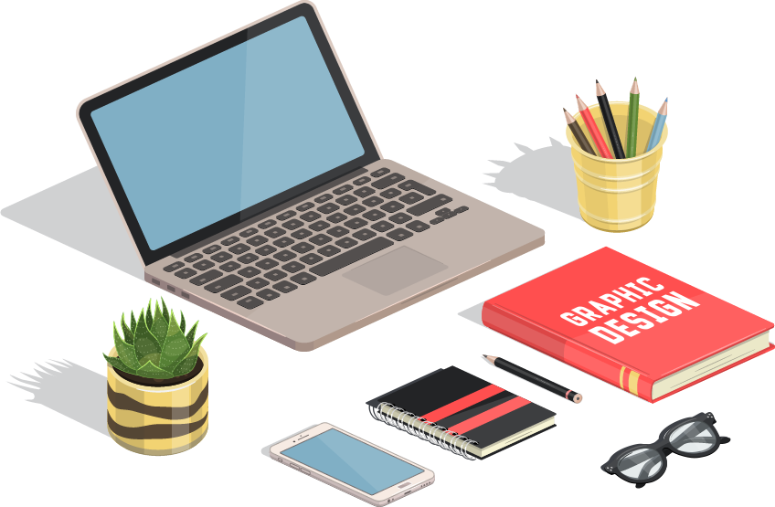 Graphic Design And Printing - Laptop Isometric Vector (848x555)
