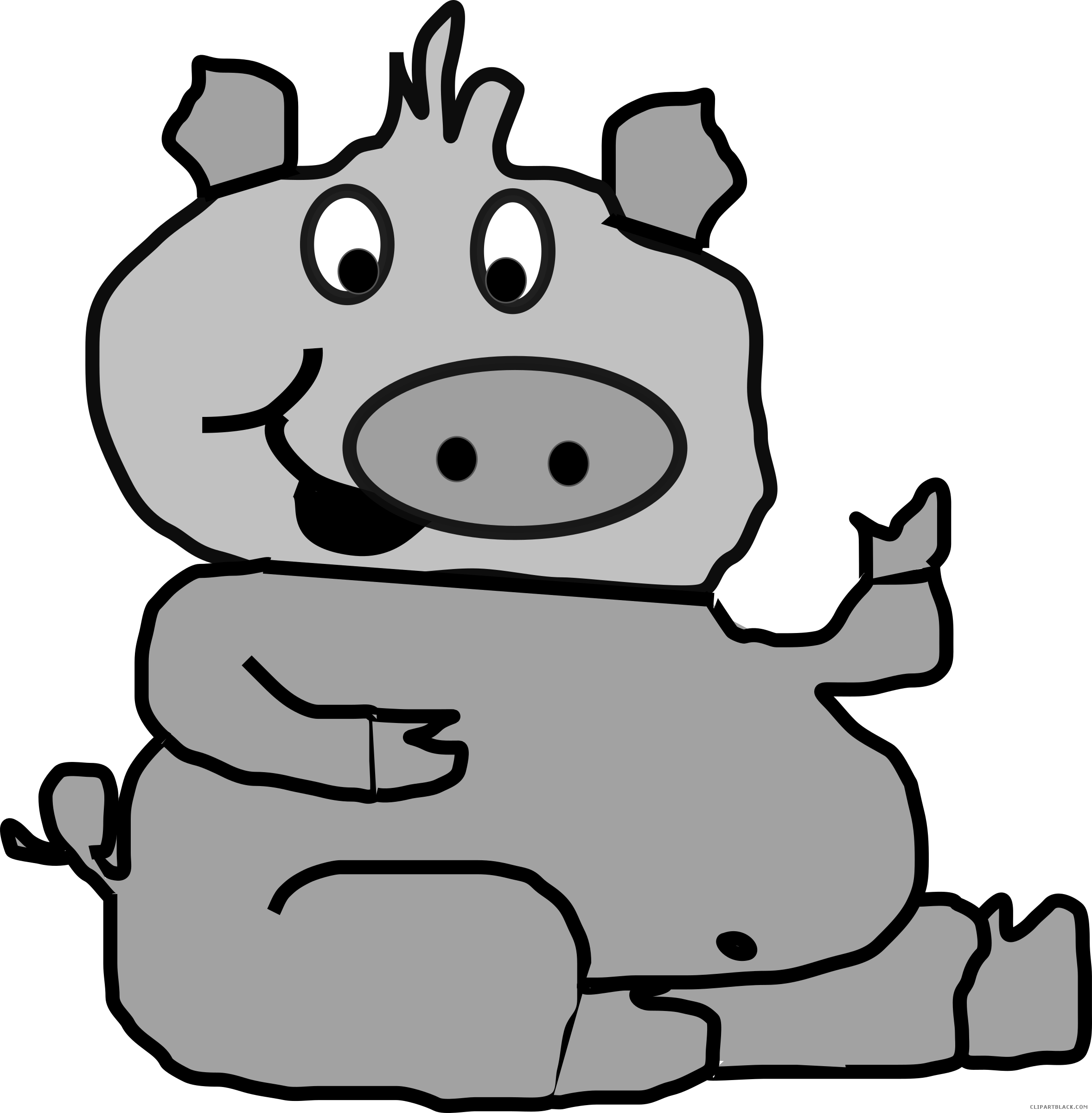 Grayscale Pig Animal Free Black White Clipart Images - Pig Clip Art (2355x2400)
