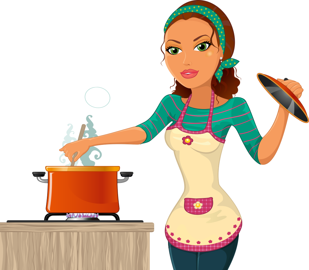Мама готовит ютуб. Девушка повар. Домохозяйка рисунок. Рисования женщина на кухне. Готовка мультяшная.