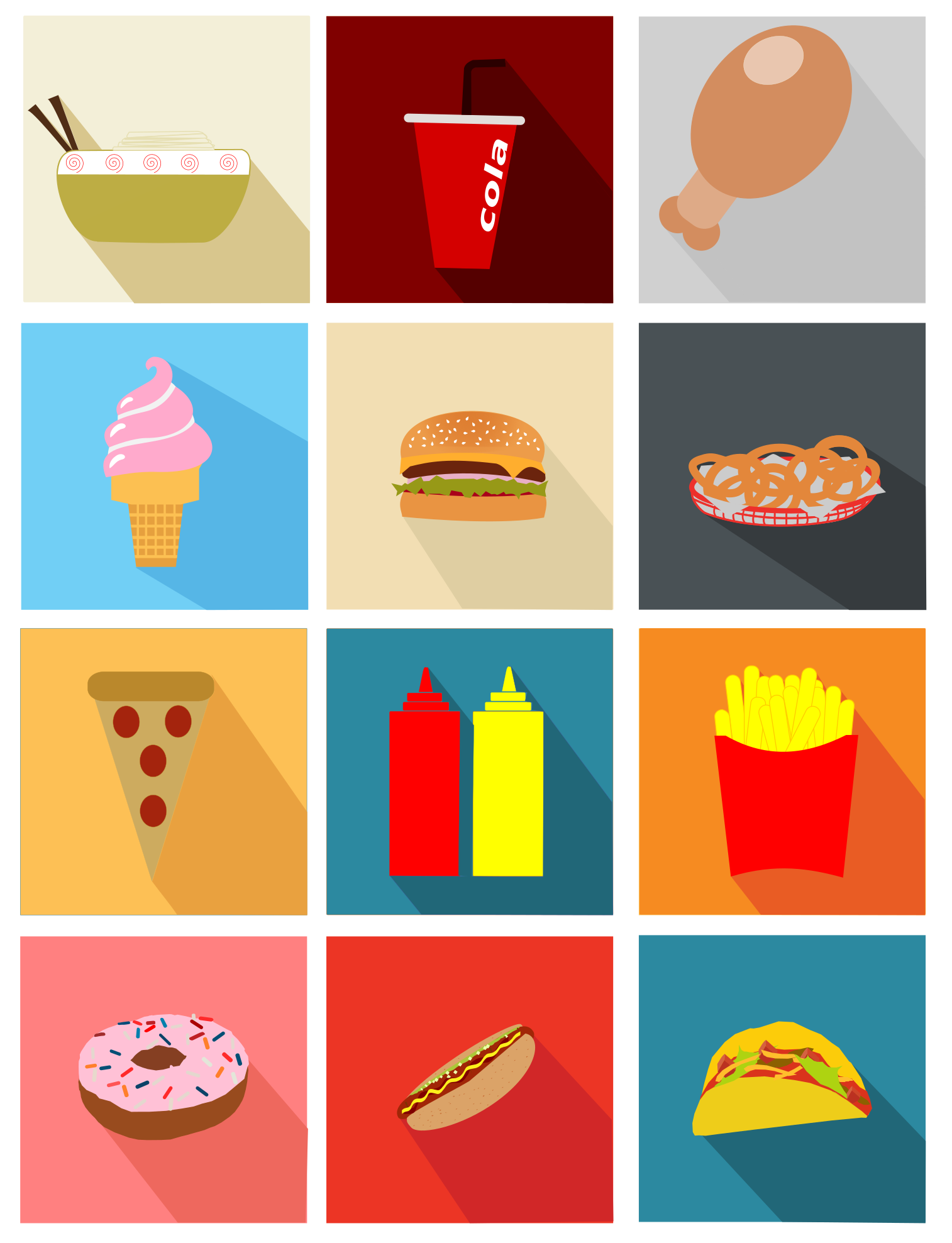 Food Long Shadow Icons - Free Fast Food Vector Png (1697x2400)