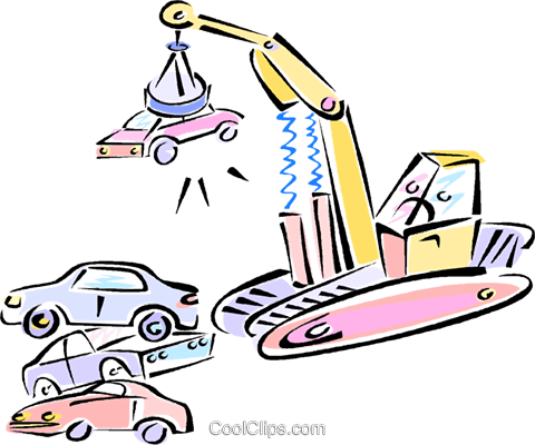 Magnetic Crane With Car In The Junk Yard Royalty Free - Magnetic Crane Clipart (480x400)