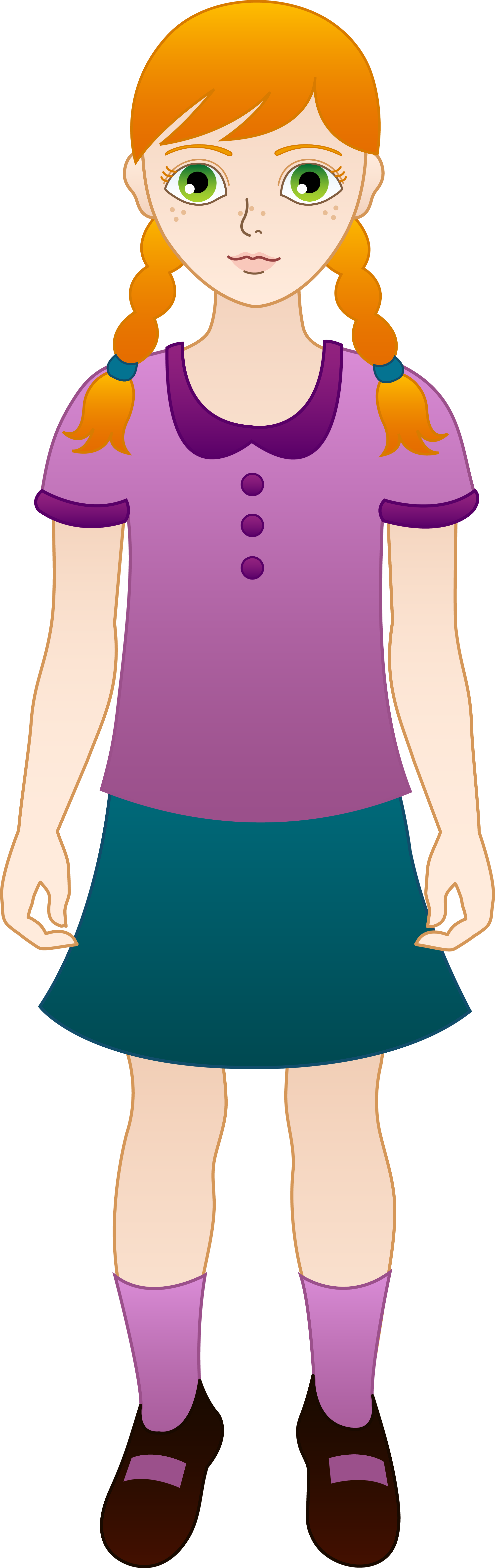 Red Hair Clipart Little Girl Head - Cartoon Girl With Brown Hair (1992x6307)