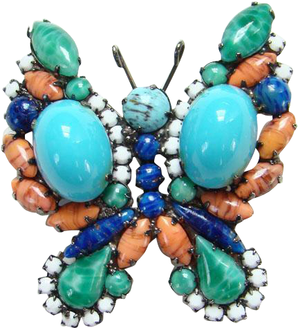 Juliana Art Glass Figural Butterfly Pin Turquoise Orange - Opal (473x473)