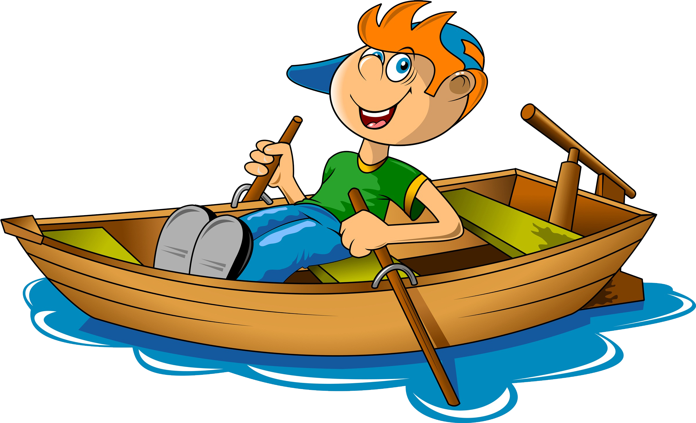 Rowing Boat Canoe Clip Art A Boy Rowing In The River - Row Boat Clip Art (2398x1457)