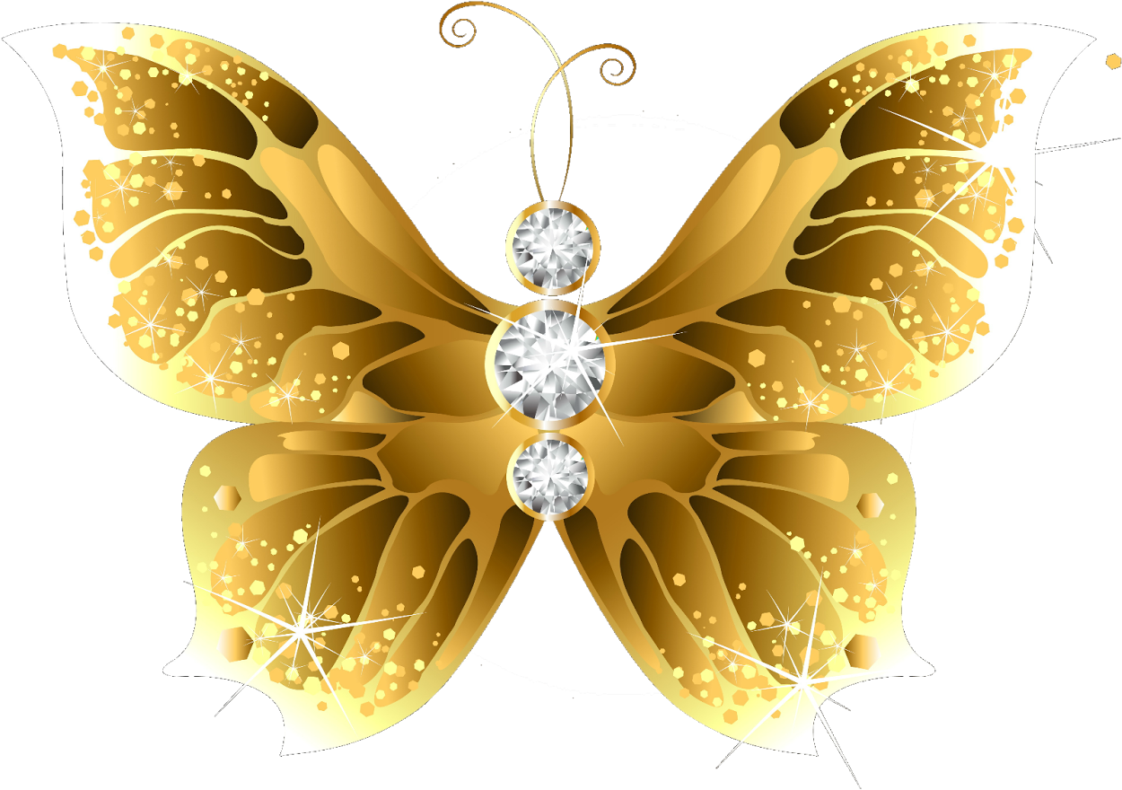 Butterfly Net Insect Gold Clip Art - Butterfly Golden Flower (1600x1038)